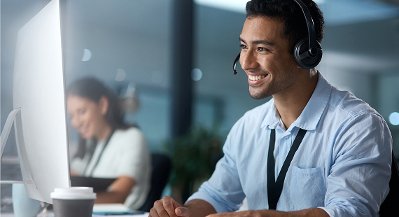 service desk representative at desk